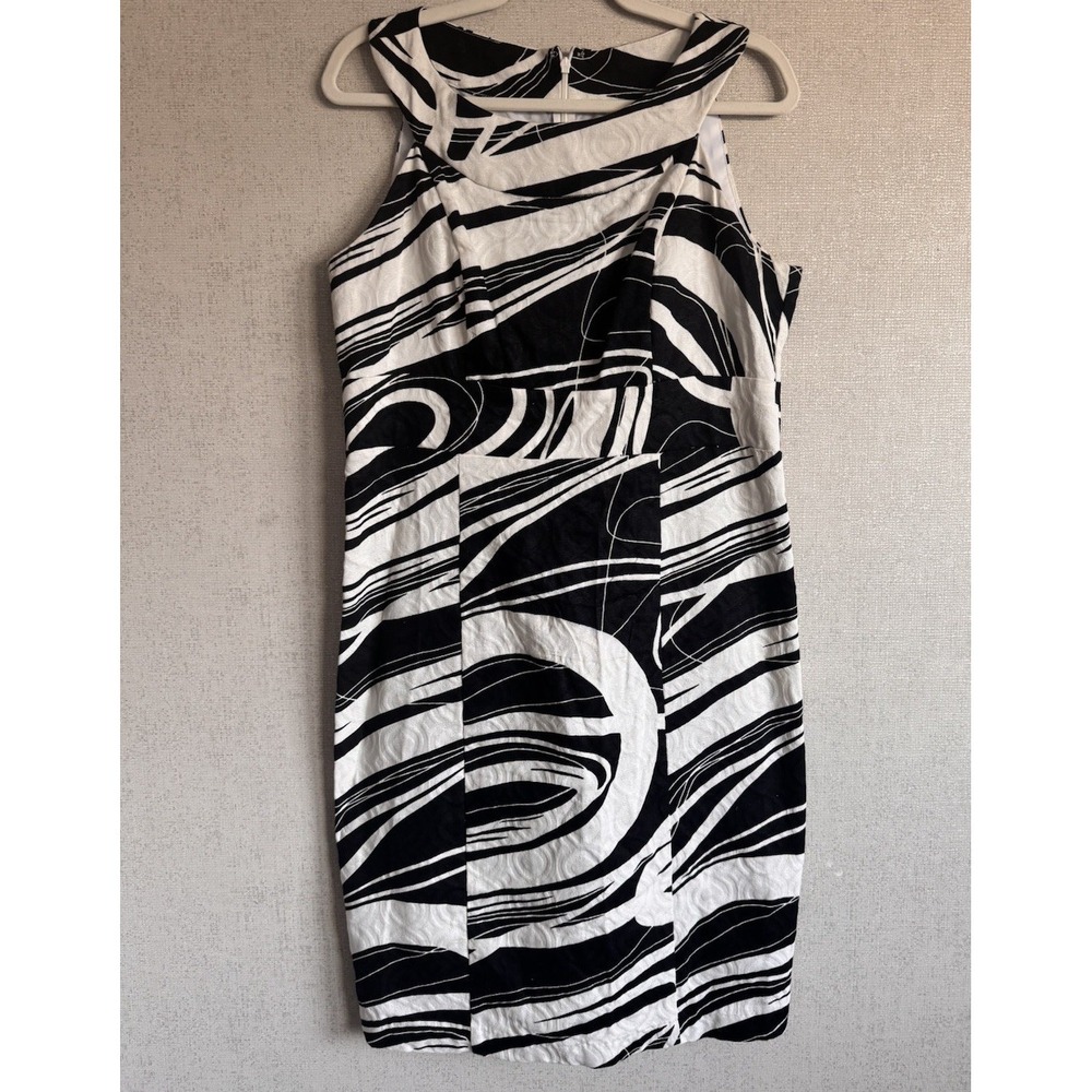 Signature By Sangria Black White Abstract Print Shift Dress Sz12 Above The Knee